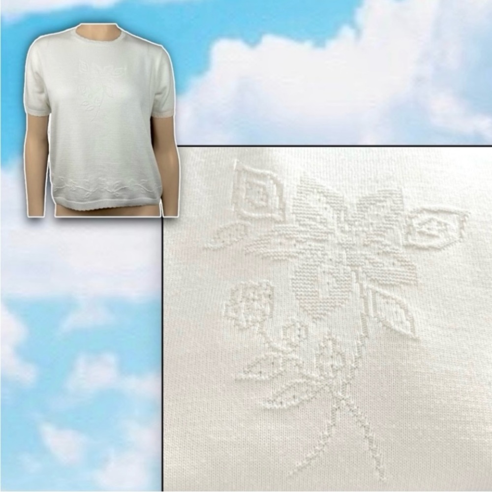 ALFRED DUNNER Vintage Floral Cross Stitch Knit Sweater Top Cottagecore Coquette
